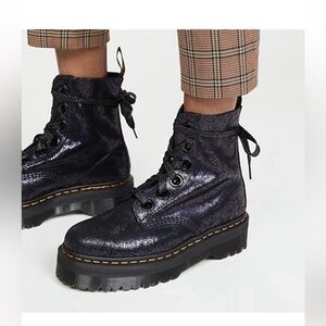 Dr. Martens rare Women's Molly IridescentCrackle 11-Eye Boots Black and purple